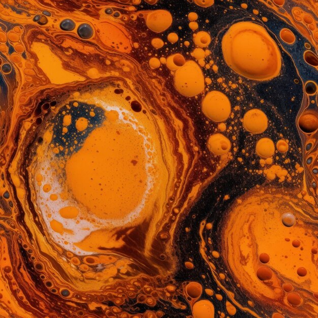 A painting of orange and black liquid with the words " orange " on the bottom.