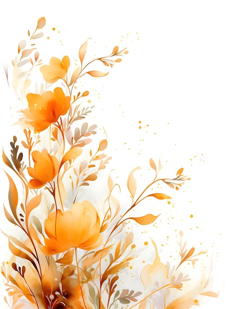 a painting of orange flowers on a white background Abstract Goldenrod foliage background with