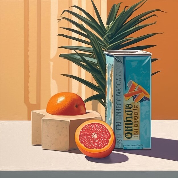 painting of an orange juice package and a juice carton in t White background HD Photo Isolated white