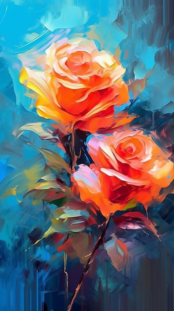 A painting of orange roses by person