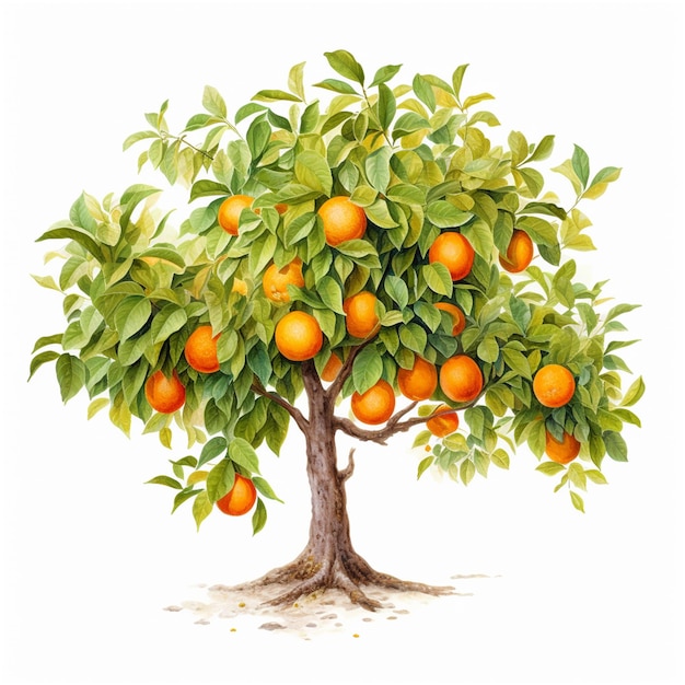 A painting of an orange tree with the tree on it
