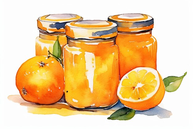 オレンジとオレンジ ジュースの瓶の絵。