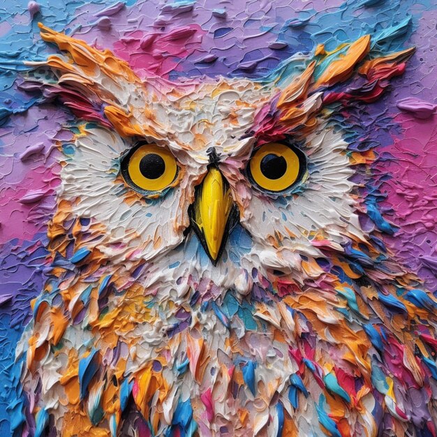 Painting of an owl with a colorful background generative ai