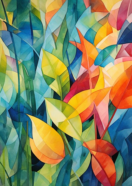 painting of a painting of a bunch of colorful leaves generative ai