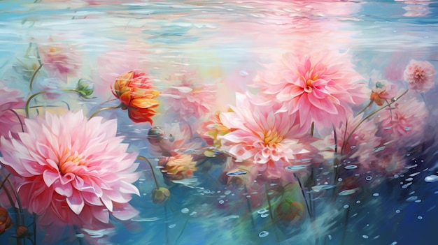 Painting of a painting of flowers in a pond with water generative ai