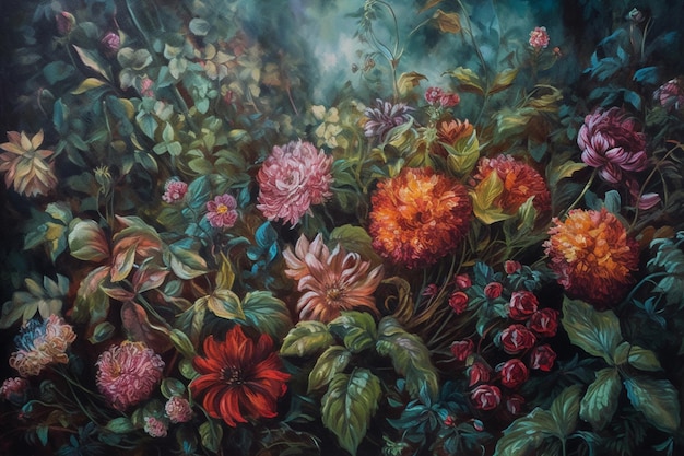 Painting of a painting of flowers in a vase with a butterfly generative ai