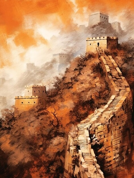 Foto di un dipinto di una grande parete cinese generativo ai