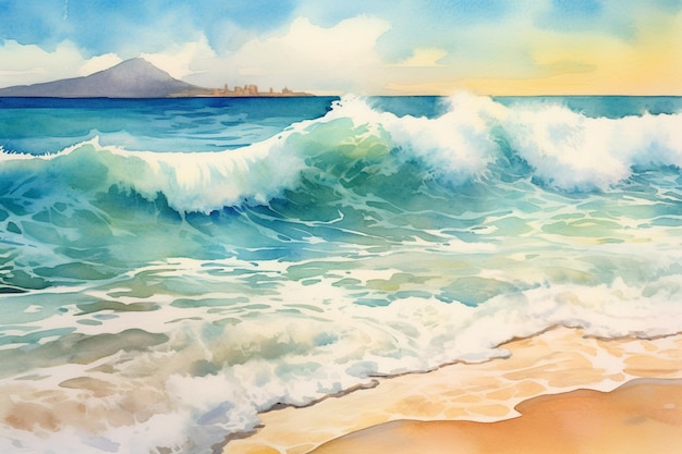 painting of a painting of a wave crashing on a beach generative ai