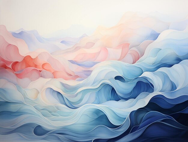 Painting of a painting of a wave of water with a red sky in the background generative ai