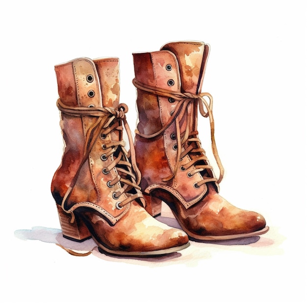 painting of a pair of boots with laces on them generative ai