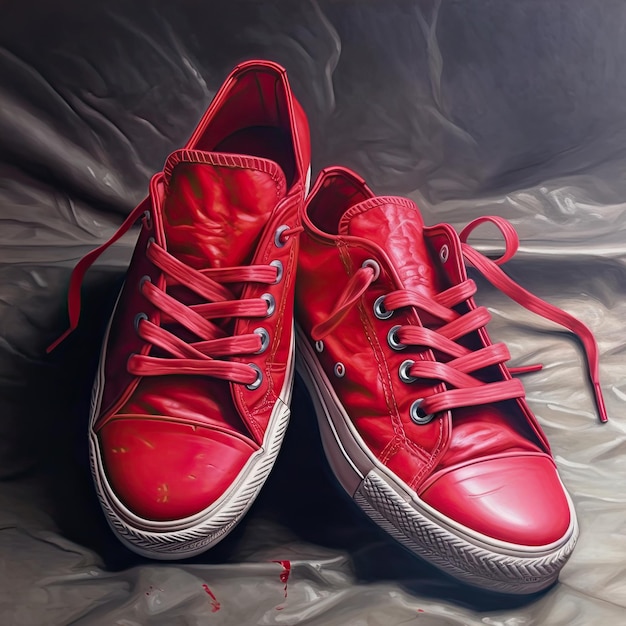 a painting of pair red sneakers