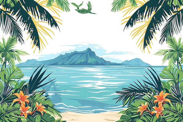 картина пальмовых деревьев и пляжной сцены