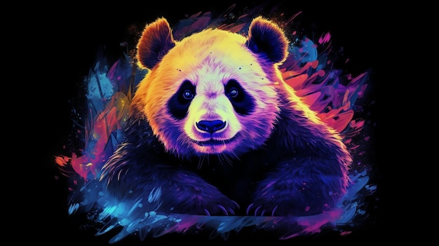 Painting of a panda bear with a black background generative ai