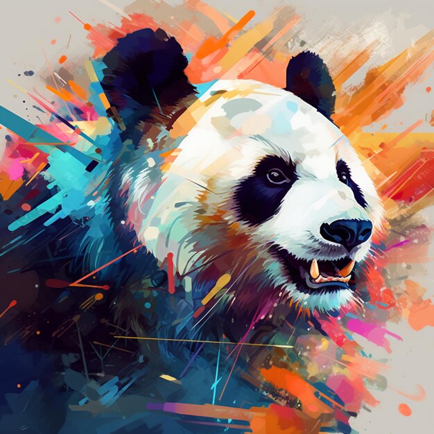 painting of a panda bear with colorful paint splatters on it generative ai