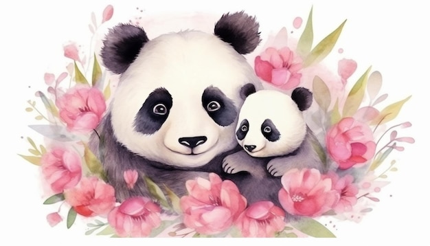 A painting of a panda and her cub