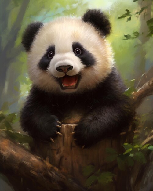 a painting of a panda with a green background