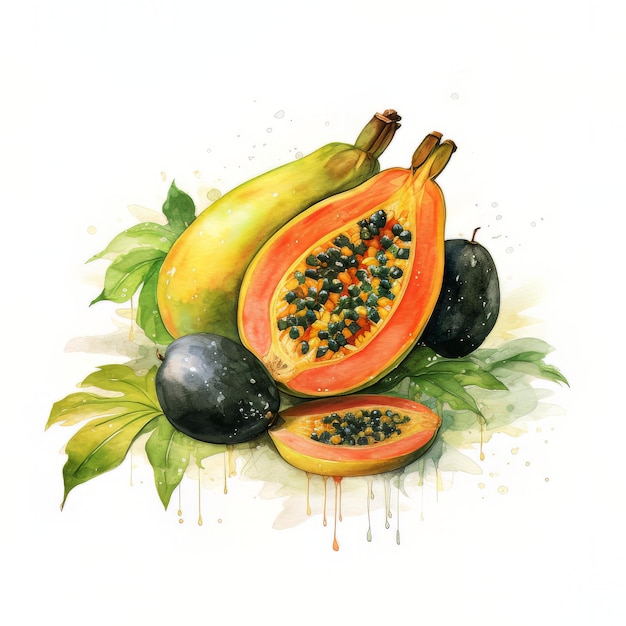 A painting of a papaya with the word papaya on it