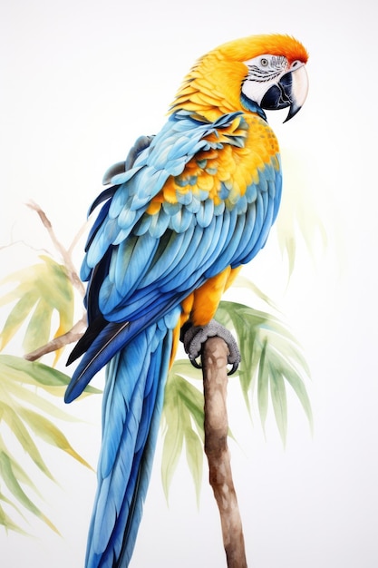 a painting of a parrot with a yellow and blue feathers