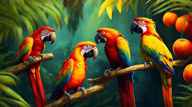 a painting of parrots with the word parrots on it