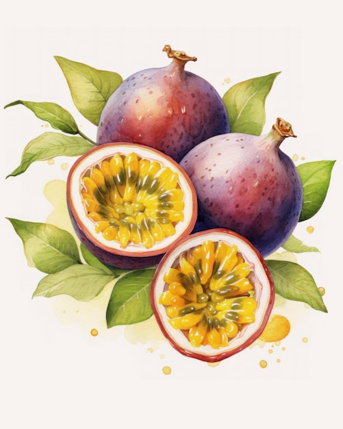 A painting of a passion fruit with the word " on it. "