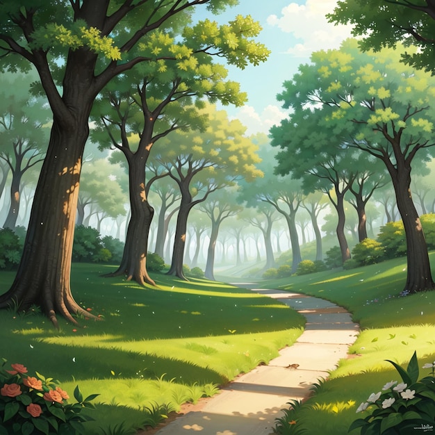 painting of A path in forest