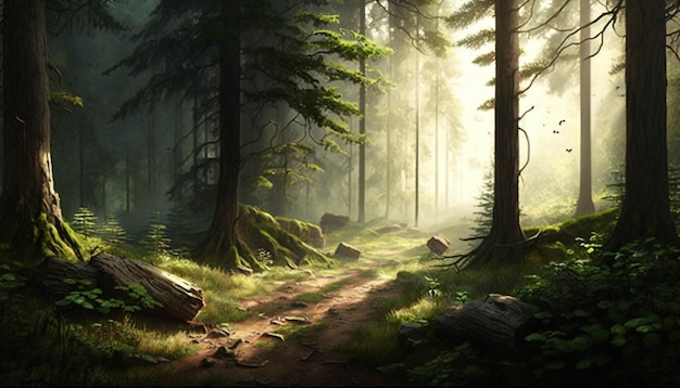 Painting of a path through a forest generative ai