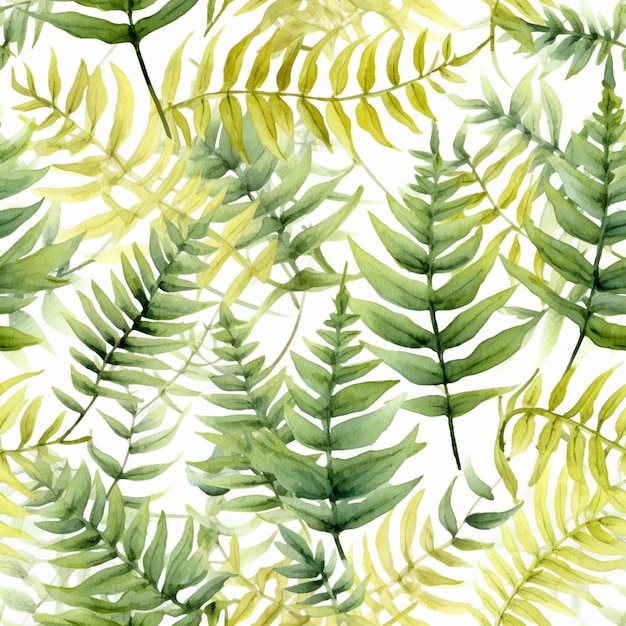 A painting of a pattern of green and yellow leaves generative ai