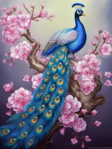 A painting of a peacock on a branch generative AI