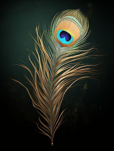 A painting of a peacock feather with a blue eye.