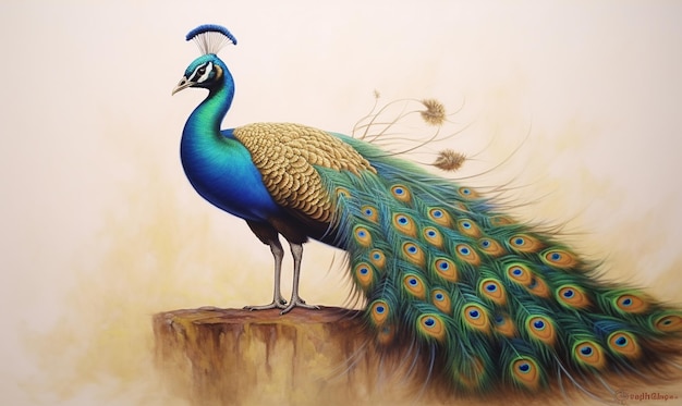 a painting of a peacock with peacock feathers on it