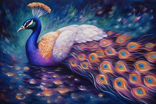 A painting of a peacock with the word peacock on it