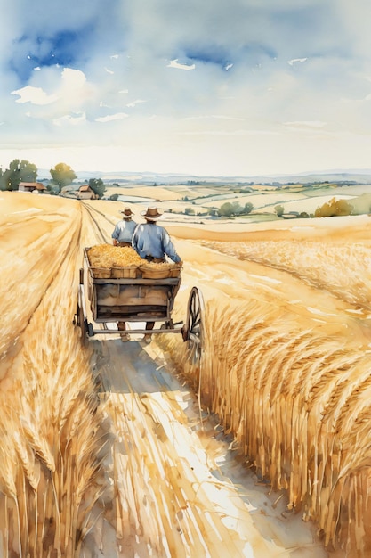 Painting of a peasant working in a wheat field