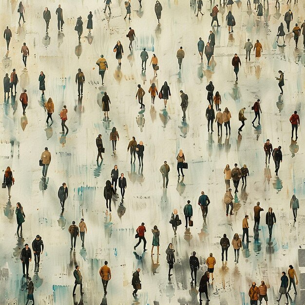 a painting of people in a large group of people