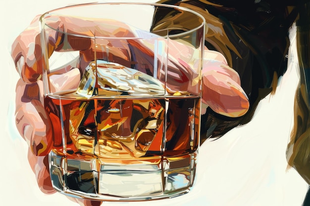 Photo a painting of a person holding a glass of alcohol suitable for bar or party concepts