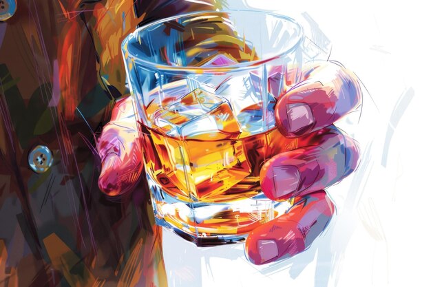 Foto un dipinto di una persona che tiene un bicchiere di alcol adatto per lo stile di vita e i temi della festa