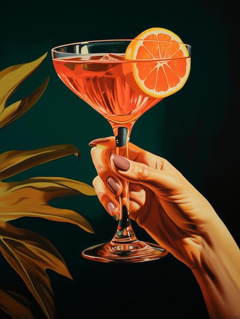 a painting of a person holding a wine glass