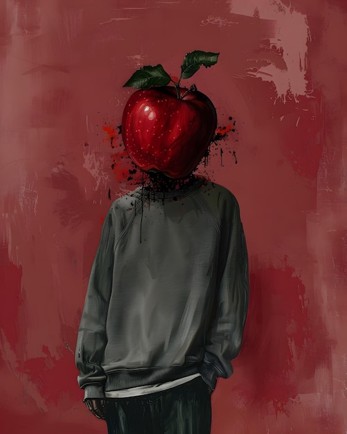 A painting of a person with an apple on their head