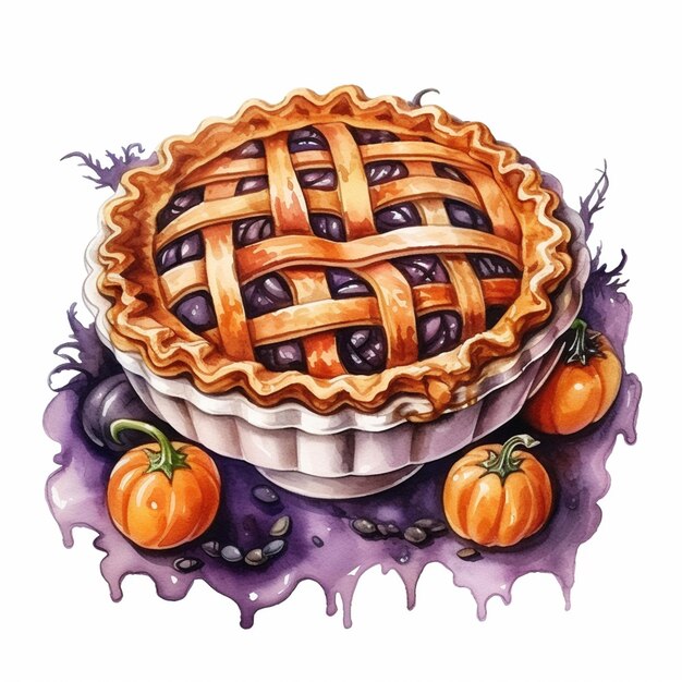 a painting of a pie with a lattice on top of it generative ai