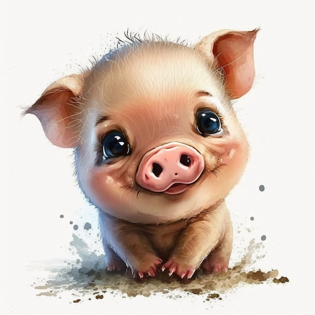 Photo painting of a pig with big eyes and a nose generative ai