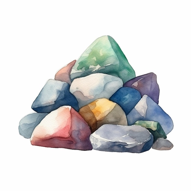 A painting of a pile of rocks with a white background generative ai