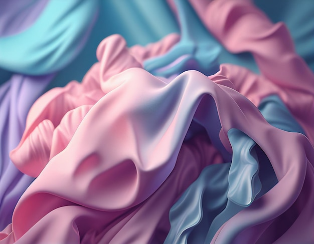 A painting of pink and blue fabric with the word love on it.