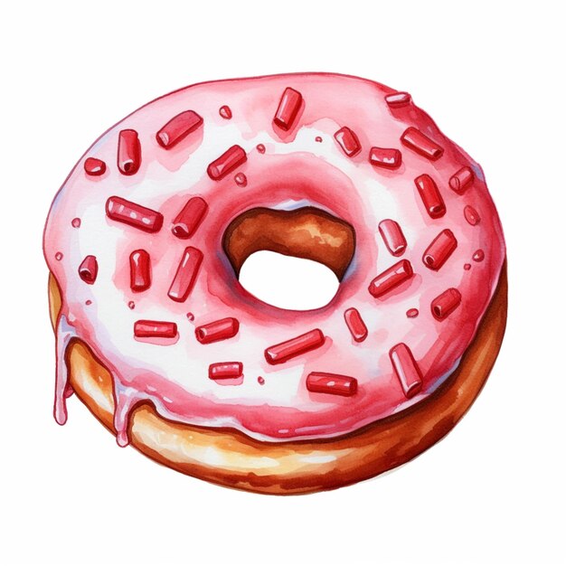 Photo painting of a pink donut with sprinkles and icing generative ai