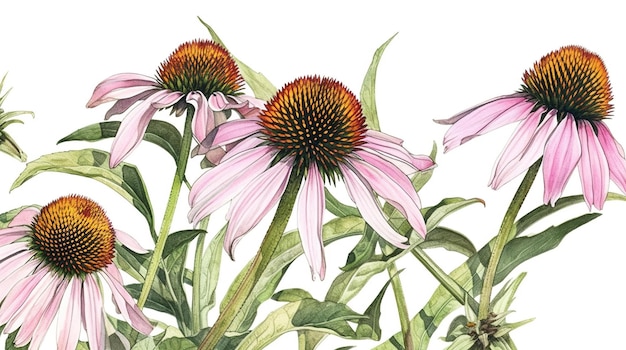 Photo a painting of a pink echinacea flower with a green leaf on it.