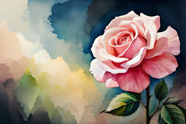 Картина с изображением розового цветка на голубом фоне и словом «любовь» на нем.