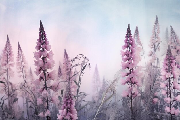 Photo a painting of pink flowers in a field