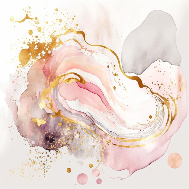 A painting of a pink and gold swirl with gold and pink paint.