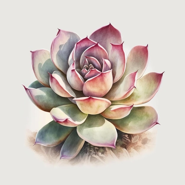 Photo painting of a pink and green plant with a white background generative ai