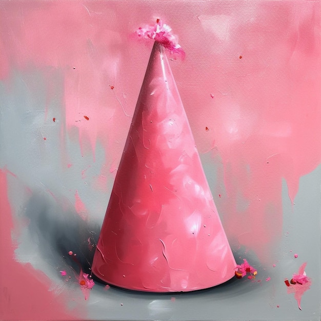 Painting of a pink party hat with a pink flower sticking out of it generative ai