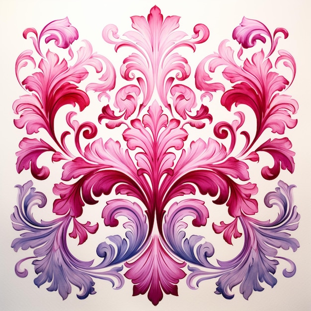 painting of a pink and purple floral design on a white background generative ai