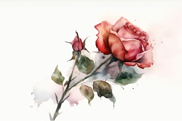 Premium AI Image | A painting of a pink rose with green leaves